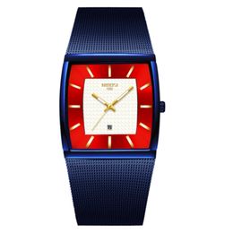 NIBOSI Mens Watches Top Brand Luxury Blue Square Quartz Watch Waterproof Golden Male Wristwatch Men Relogio Masculino