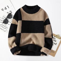 Men's Sweaters Men Knitted Sweater Color Block Thickened Warm Knitwear O-neck Contrast For Autumn Winter