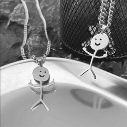 Other 2023 Mens Funny Middle Finger Stickman Necklace Cute Punk Style Titanium Steel Pendant Couple New Trinket Gift Accessories L24313