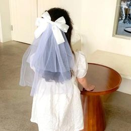 Bridal Veils Wedding For Kids With Bow Hairpin Handmade Double Layer Cute Princess Headdress Kid Headwear Pography Pro