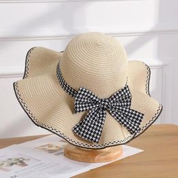 Wide Brim Hats Panama Women's Spring/Summer Bow Sun Protection Straw Hat Fashion Big Eaf Beach Cap H227