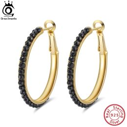 Earrings ORSA JEWELS Handmade Black Spinel Solid 925 Sterling Silver Hoop Earrings for Women Natural Gemstone Party Earings Jewellery GME19