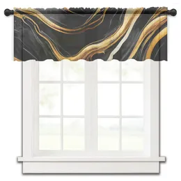 Curtain Marble Yellow Texture Black Small Window Valance Sheer Short Bedroom Home Decor Voile Drapes