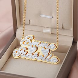 Customised Double Board Necklace Two Tones Two Hearts Personalised Customization Gold Plated Double Name Necklace Pendant Jewellery 240313