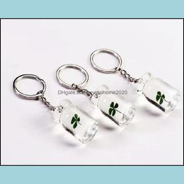 Key Rings Yqtdmy 12 Pcs Fashion Real Four Leaf Clover Keychain Collecting Drifting Bottle Drop Delivery Jewelry Ot58R