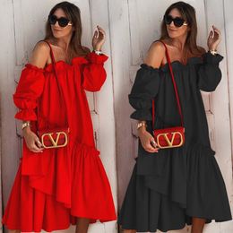 Romantic Finesse Women's Loose Fit Casual Solid Colour Irregular Long Sleeve Dress Maxi LengthPerfect for a Charming Look AST18086