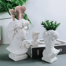 Vases Greek Mythology David Sculpture Vase Portraits Human head Statue Vase Modern Art Decorative Flower Pots Pen Holder Home Decor