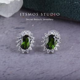 Stud Earrings ITSMOS Genuine Diopside Studs Oval Simple Green Diamond Crystal Pave CZ For Women Jewellery