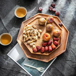 Tea Trays Withered Solid Wood Tray Japanese Wooden Walnut Octagonal Plate Dining Bread Dim Sum