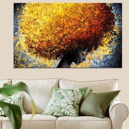 Paintings Black African Woman Abstract Canvas Posters And Prints Golden Wild-Curl Up On The Wall Art Pictures353W