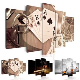 Wall Art Canvas Painting 5 Pieces Grey Black Brown Cigars and Wine Modern Home Decoration Bar Restaurant Decoration Painting Choo240Q