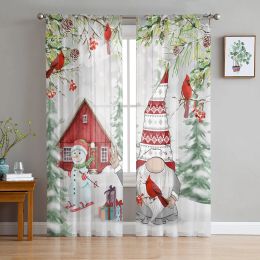 Curtains Christmas Snowman Snow Scene Tulle Curtains for Living Room Bedroom Decoration Transparent Chiffon Sheer Voile Window Curtain