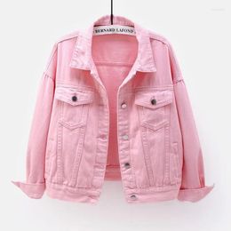 Women's Jackets 2024 Autumn Color Denim Jacket Short Loose Pink Casual