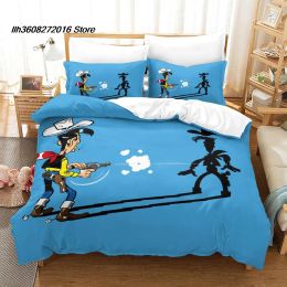 sets Kawaii Lucky Luke Bedding Set Single Twin Full Queen King Size Bed Set Aldult Kid Bedroom Duvetcover Sets 3D Anime Bed Sheet Set