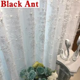 Curtains White Lace Pearl Embroidery Tulle Curtain For Living Room Fashion Nordic Geometric Window Screen Finished Wedding Decor Cortains