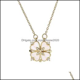 Pendant Necklaces Luxury Four Hearts Can Open Clover Titanium Steel Necklace Female Personality Two Wear Light Clavicle Chain Jewelr Otavw