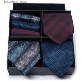 Neck Ties Top grade Silk Wedding Present 3 Set Tie Pocket Squares Cufflink Set For Men Necktie Box Floral Wedding Accessories L240313