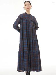 Casual Dresses XITAO Print Pattern Dress Fashion Plaid Long Pleated Pullover Minority 2024 Spring Summer Elegant Full Sleeve Hem ZY7409