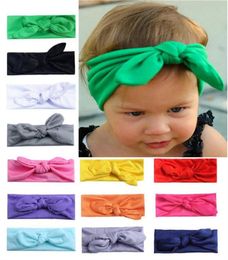 INS Baby Girl Bunny Ear Headband Lovely Spandex Bow Headbands Solid Colour Rabbit Ear Hairbands Hair Band Elastic Knot Hair Accesso6655727