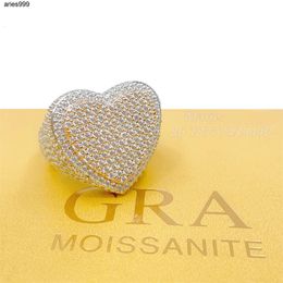 Luxury Two Tone S925 Hip Hop Jewellery Heart Shape Men Jewellery Moissanite Men Ring Hip Hop Ring Iced Out Ring