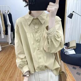 Women's Blouses Shirts Women All-matching Simple Solid Colour Office Lady Casual Temperament Tops Stylish Patchwork Spring T30