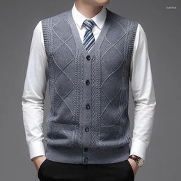 Men's Sweaters Men Wool Coats Vest 2024 Autumn Winter Knitted Father's Man Single Breasted Sleeveless Plaid Sweater Cardigan