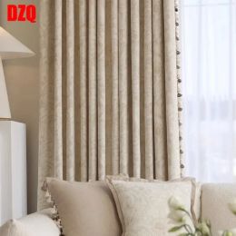 Curtains American Vintage Modern Light Luxury Curtains for Living Dining Room Bedroom French Cream Weaving Chenille Jacquard