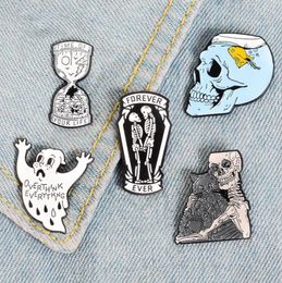 Your Life Hourglass Enamel Pins Ghost Skeleton Fish Tank Skull Badge Brooch Bag Denim Shirt Lapel Pin Gothic Cat Jewelry Gift4691139