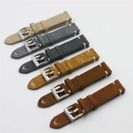 Suede Leather Watch Strap Band 18mm 20mm 22mm 24mm Brown Coffee Watchstrap Handmade Stitching Replacement Wristband 220819304K