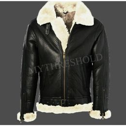 Mens Black Leather Jacket Genuine Sheepskin Fur Jacket 240309