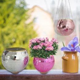 Kits Retro Disco Ball Planter Basket Round Mirror Hanging Pot Flower Pot Wall Planter Pot Hangin Vase Desktop Decoration Balcony Vase