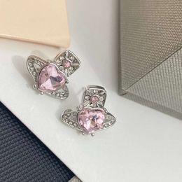 viviennes westwood earrings Love Earrings for Womens Design Popular Pink Zircon Planet Design Earrings Popular Necklace Set