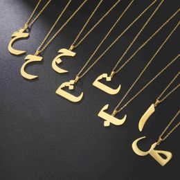 Pendant Necklaces Jeshayuan Vintage Arabic Initial Letter Necklace Stainless Steel Custom 28 Arab Alphabet Necklaces Personalised Arabic Jewellery L24313