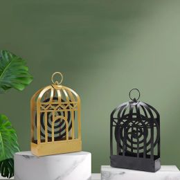 Burners 1Pcs Nordic Gold Birdcage Mosquito Coil Holder Summer Days Iron Mosquito Repellent Incense Rack Plate Home Decoration