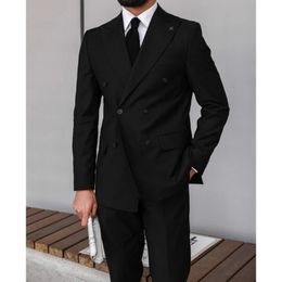 Black Suits for Men Blazer Terno Double Breasted ed Lapel Regular Costume Wedding Luxury Clothing 2 Piece Jacket Pants 240311