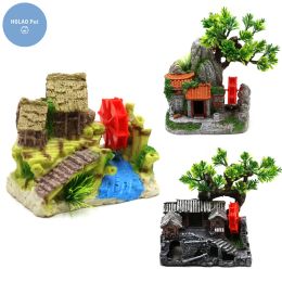 Decorations Waterwheel House Fish Tree Tank Resin Decoration Fishbowl Accessories Aquarium Landscaping Goldfish Crap Shrimp Reptile Animals