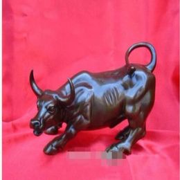 Big Wall Street Bronze Fierce Bull OX Statue 8inch1968