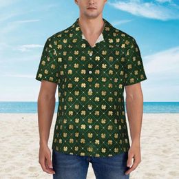 Men's Casual Shirts Gold Shamrock Print Shirt St Patricks Day Cool Hawaiian Male Short Sleeve Beach Y2K Funny Printed Oversize Blouses