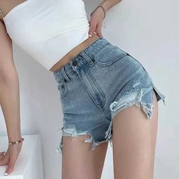 Women's Shorts MEXZT High Waist Denim Shorts Women Sexy Hole Frayed Slit Jeans Summer Fashion Streetwear Harajuku Casual Slim A Line Hot PantsL24313