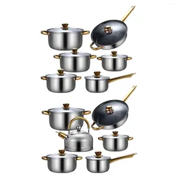 Pans 6 Pieces Kitchen Cooking Set Soup Pot Portable Saucepan Ergonomic Handle Cookware Pots And For Home