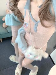 Work Dresses Harajuku Sweet Blue Long Sleeve Tops Women Y2k E-Girl Sexy Slim Fit Knitted Strap Dress 2024 Autumn Two Piece Sets