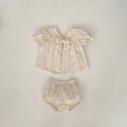 Clothing Sets 8906 Baby Set 2024 Summer Embroidered Girl's Suit Lantern Short-sleeved Shirt Short Sweet 2-piece