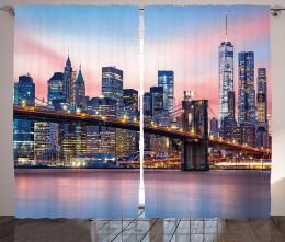 Curtains New York Curtains Brooklyn Bridge and Lower Manhattan Skyline Under Pink Sunrise Long Exposure Living Room Bedroom Window Drapes