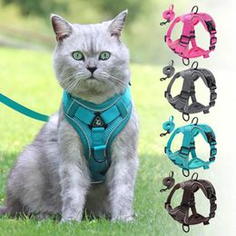 Cat Harness and Leash Set for Escape Proof Reflective Cat Vest Harness with Strips Adjustable Soft Mesh Vest for Kitten Puppy 240229