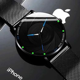Wristwatches 2023 Minimalist Mens Fashion Watches Ultra Thin Stainless Steel Mesh Belt Quartz Wrist Watch Men Business Watch Montre HommeL2303