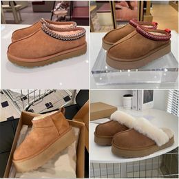 Luxury slippers designer sheepskin women brand fluffy slides platform real fur shoes leather classic boot