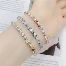 Womens Tennis Bracelet Hip Hop Trendy AAA+ Cubic Zirconia 14K Gold Teen Girl Crystal Chain on The Hand Wedding Jewelry