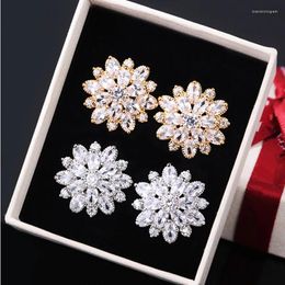 Stud Earrings Luxury Sun Flower Double Layer Full Zircon Crystal Fashionable Ladies Copper Jewelry For Women Personality Gifts