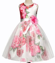 2018 NEW arrival Girls summer rose printed gauze puff princess dress causal girl summer elegant casual sleeveless dress 8167587