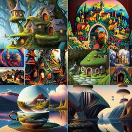 Number Landscape Cartoon House DIY Painting By Numbers Set Oil Paints 50*70 Oil Painting Home Decoration For Kids Wall Art For Drawing